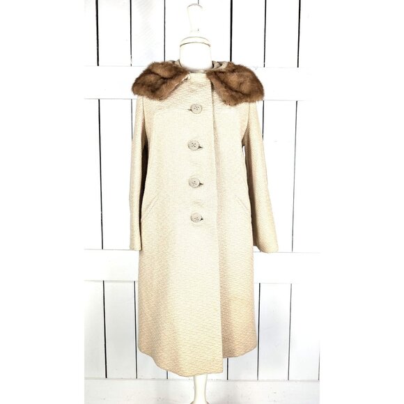 Vintage Jackets & Blazers - 1960’s vintage wool boucle winter mink fur collar coat